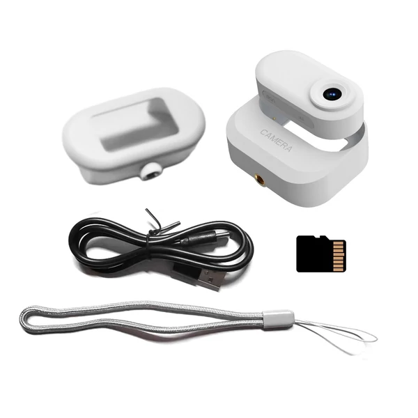 1080p mini sportkamera, 1,47 hüvelykes IPS kijelzővel, 130°-os nagylátószögű lencsével, töltőtokkal, 32 GB TF kártyával vloghoz - Fehér