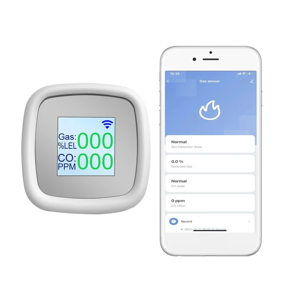 Éghetőgáz-érzékelő digitális gázszivárgás-tesztelő hangriasztással, app értesítés, SmartLife Tuya Wi-Fi távvezérlés