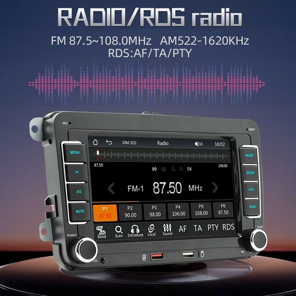 7 colos autórádió mp5 lejátszó érintőképernyővel, BT, AM/FM, android auto, carplay, kihangosítás, usb, tolatókamera