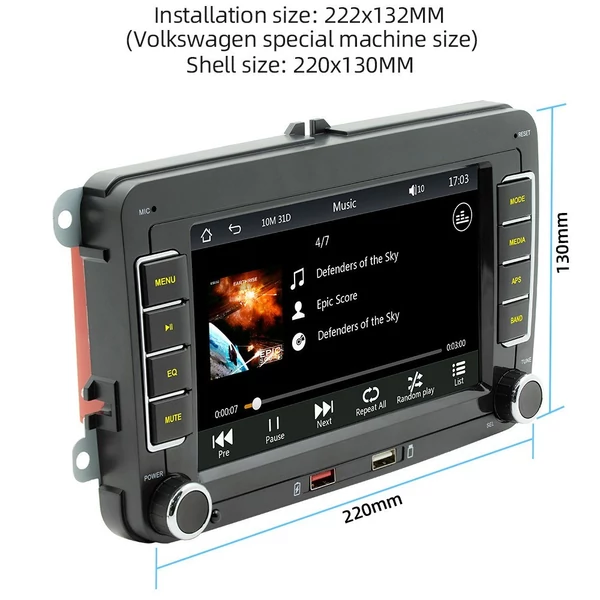 7 colos autórádió mp5 lejátszó érintőképernyővel, BT, AM/FM, android auto, carplay, kihangosítás, usb, tolatókamera