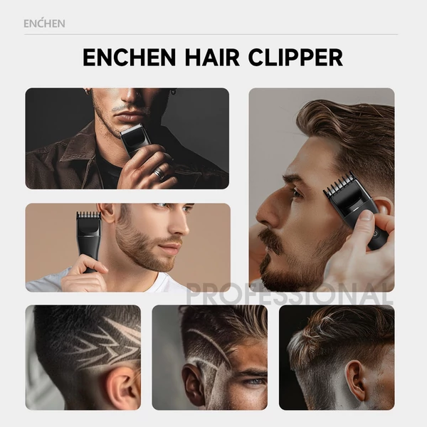 Enchen Boost 2 hajvágó - hordozható, vezeték nélküli, újratölthető férfi szakáll- és hajnyíró - Fekete