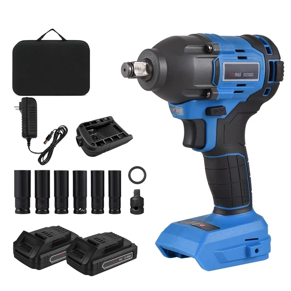20 V-os vezeték nélküli, kefementes ütvecsavarozó 1/2" tokmánnyal, 350 Nm nyomatékkal, 6 dugókulccsal, 2,0 Ah akkumulátorral