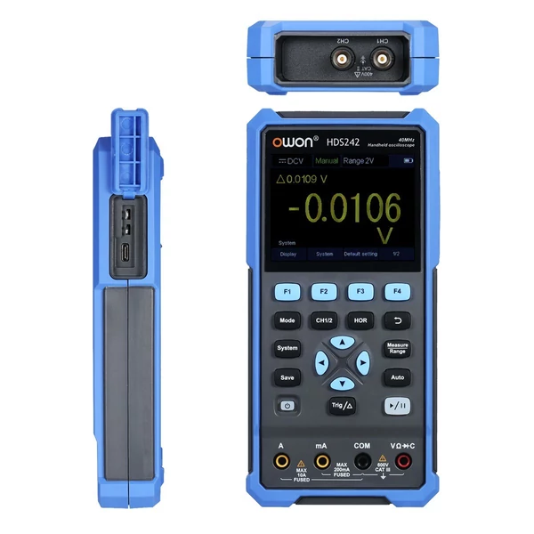 OWON kézi oszcilloszkóp multiméter, 2 csatornás, 40 MHz, 20000 kijelzés, 2 az 1-ben digitális műszer, 3,5" színes LCD, autókarbantartáshoz