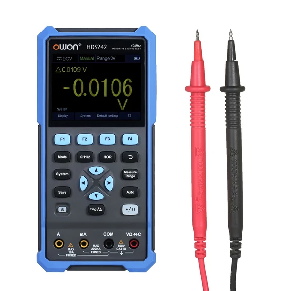 OWON kézi oszcilloszkóp multiméter, 2 csatornás, 40 MHz, 20000 kijelzés, 2 az 1-ben digitális műszer, 3,5" színes LCD, autókarbantartáshoz