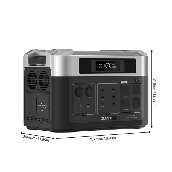 Oukitel B20000E hordozható erőmű 2048Wh LiFePO4 akkumulátorral, 2200W tiszta szinuszos AC kimenet, bővíthető, kültéri használatra - 2 db