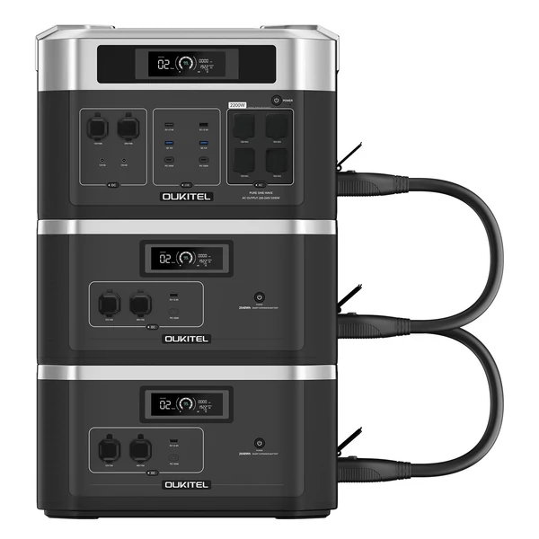 Oukitel B20000E hordozható erőmű 2048Wh LiFePO4 akkumulátorral, 2200W tiszta szinuszos AC kimenet, bővíthető, kültéri használatra - 2 db