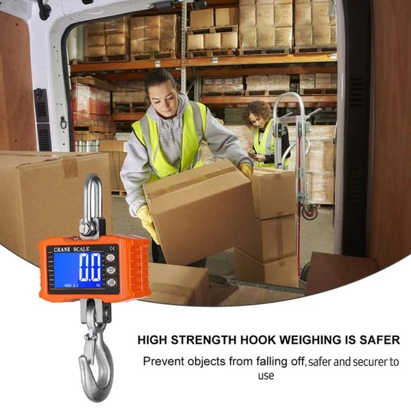 Digitális függőmérleg 1000 kg/2204 lb hordozható darumérleg LCD háttérvilágítással, ipari kampós mérleg építkezéshez, utazáshoz, piacra, horgászathoz - Narancs