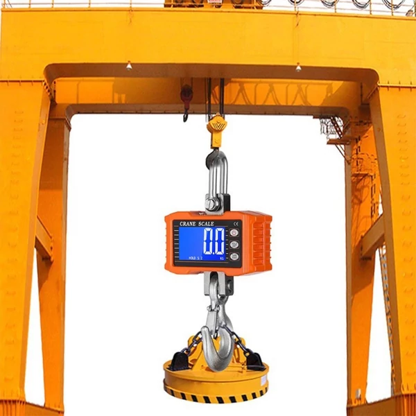 Digitális függőmérleg 1000 kg/2204 lb hordozható darumérleg LCD háttérvilágítással, ipari kampós mérleg építkezéshez, utazáshoz, piacra, horgászathoz - Narancs