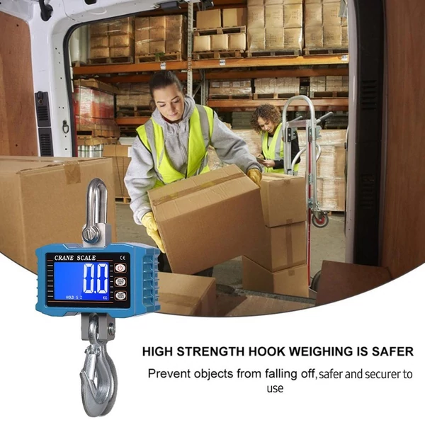 Digitális függőmérleg 1000 kg/2204 lb hordozható darumérleg LCD háttérvilágítással, ipari kampós mérleg építkezéshez, utazáshoz, piacra, horgászathoz - Kék