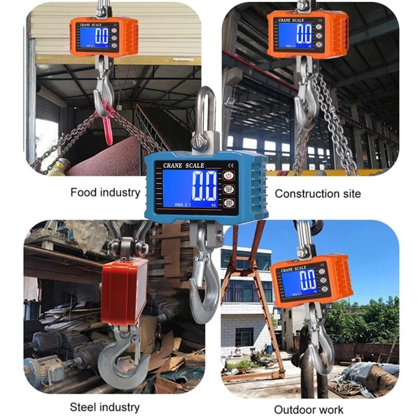 Digitális függőmérleg 1000 kg/2204 lb hordozható darumérleg LCD háttérvilágítással, ipari kampós mérleg építkezéshez, utazáshoz, piacra, horgászathoz - Kék