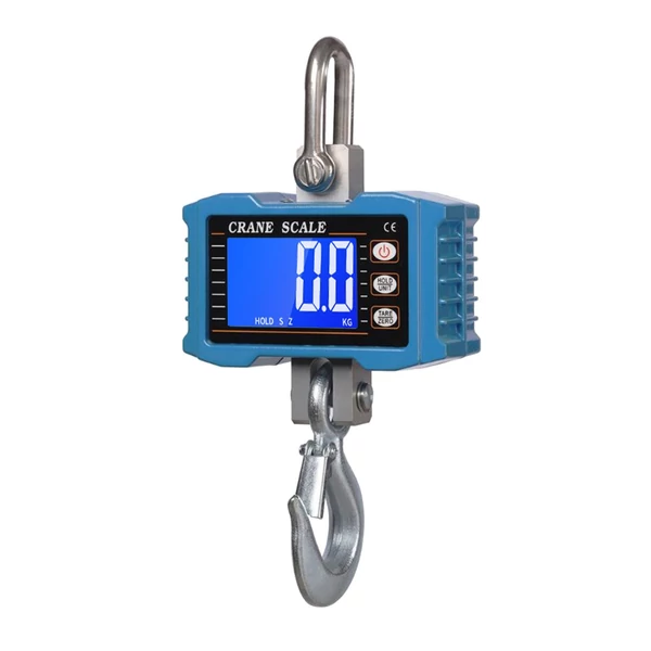 Digitális függőmérleg 1000 kg/2204 lb hordozható darumérleg LCD háttérvilágítással, ipari kampós mérleg építkezéshez, utazáshoz, piacra, horgászathoz - Kék