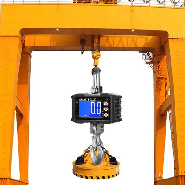 Digitális függőmérleg 1000 kg/2204 lb hordozható darumérleg LCD háttérvilágítással, ipari kampós mérleg építkezéshez, utazáshoz, piacra, horgászathoz - Fekete