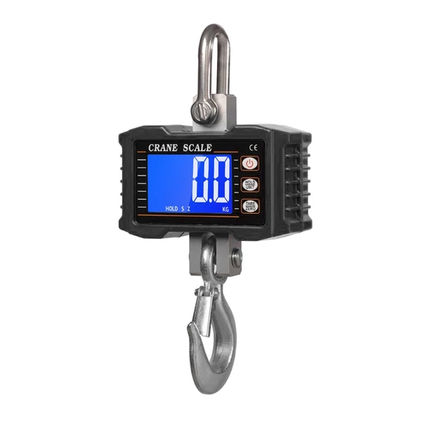 Digitális függőmérleg 1000 kg/2204 lb hordozható darumérleg LCD háttérvilágítással, ipari kampós mérleg építkezéshez, utazáshoz, piacra, horgászathoz - Fekete