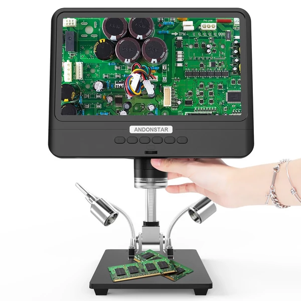 Andonstar AD208S 8,5 hüvelykes LCD kijelzős 5–1200x digitális mikroszkóp 1280×800, állítható 1080p, két fényforrással, forrasztáshoz - 2-es típus