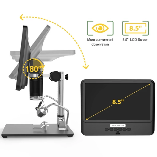 Andonstar AD208S 8,5 hüvelykes LCD kijelzős 5–1200x digitális mikroszkóp 1280×800, állítható 1080p, két fényforrással, forrasztáshoz - 2-es típus