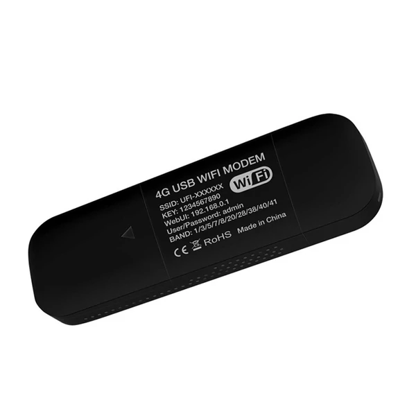Hordozható 4G USB wifi router, 8 eszköz támogatás, LTE, nagy sebességű vezeték nélküli hotspot utazáshoz - Fekete