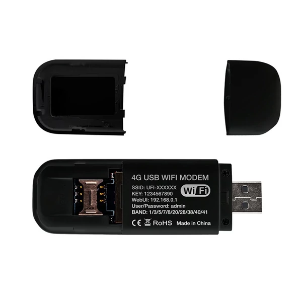Hordozható 4G USB wifi router, 8 eszköz támogatás, LTE, nagy sebességű vezeték nélküli hotspot utazáshoz - Fekete