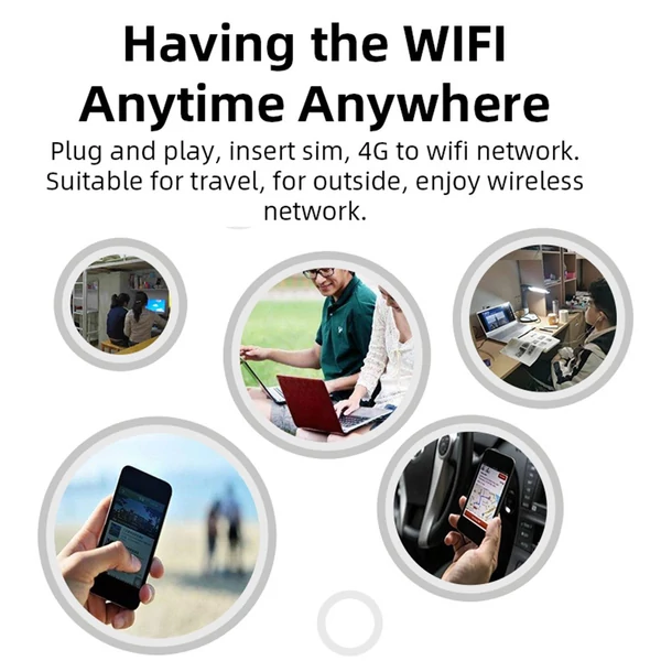 Hordozható 4G USB wifi router, 8 eszköz támogatás, LTE, nagy sebességű vezeték nélküli hotspot utazáshoz - Fekete