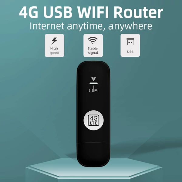 Hordozható 4G USB wifi router, 8 eszköz támogatás, LTE, nagy sebességű vezeték nélküli hotspot utazáshoz - Fekete