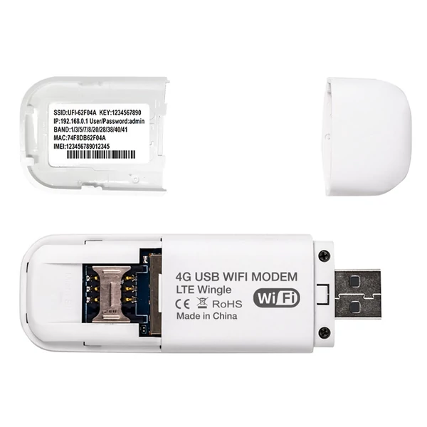 Hordozható 4G USB wifi router, 8 eszköz támogatás, LTE, nagy sebességű vezeték nélküli hotspot utazáshoz - Fehér