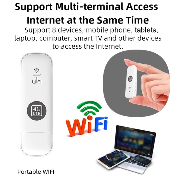 Hordozható 4G USB wifi router, 8 eszköz támogatás, LTE, nagy sebességű vezeték nélküli hotspot utazáshoz - Fehér