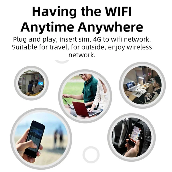 Hordozható 4G USB wifi router, 8 eszköz támogatás, LTE, nagy sebességű vezeték nélküli hotspot utazáshoz - Fehér