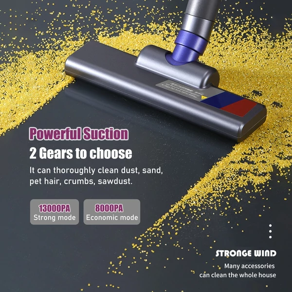 Vezeték nélküli porszívó 130000PA, 3 kefefejjel, HEPA szűrővel, cserélhető portartállyal, Type-C töltéssel