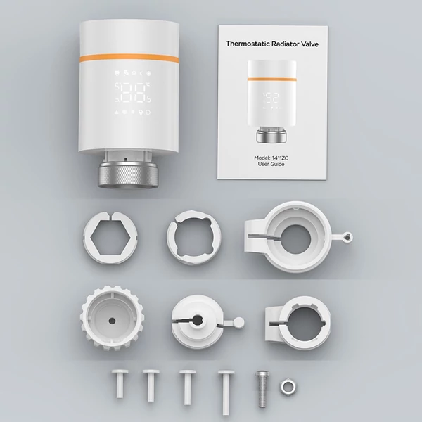 Okos termosztatikus radiátorszelep LED kijelzővel, programozható termosztát, mobilapp/hangvezérlés - Fehér-narancs