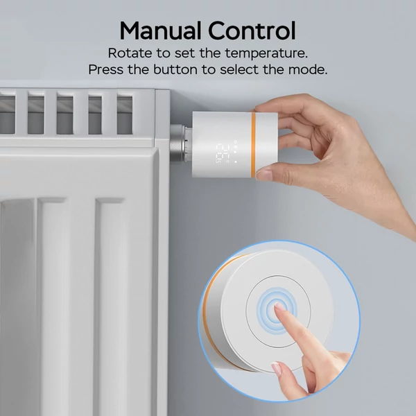 Okos termosztatikus radiátorszelep LED kijelzővel, programozható termosztát, mobilapp/hangvezérlés - Fehér-narancs