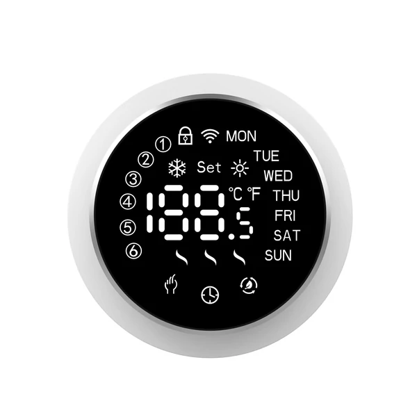Okos termosztatikus radiátorszelep LED kijelzővel, programozható termosztát, mobilapp/hangvezérlés - Fekete-fehér