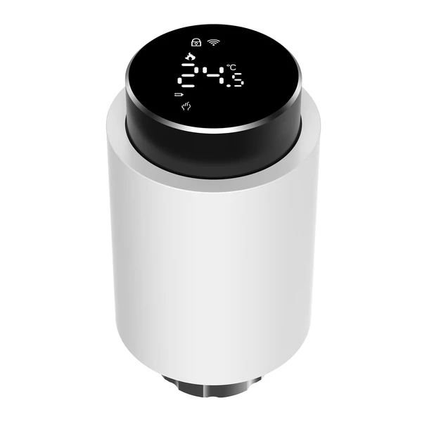 Okos termosztatikus radiátorszelep LED kijelzővel, programozható termosztát, mobilapp/hangvezérlés - Fekete-fehér
