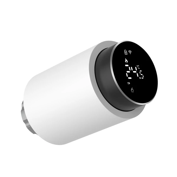 Okos termosztatikus radiátorszelep LED kijelzővel, programozható termosztát, mobilapp/hangvezérlés - Fekete-fehér