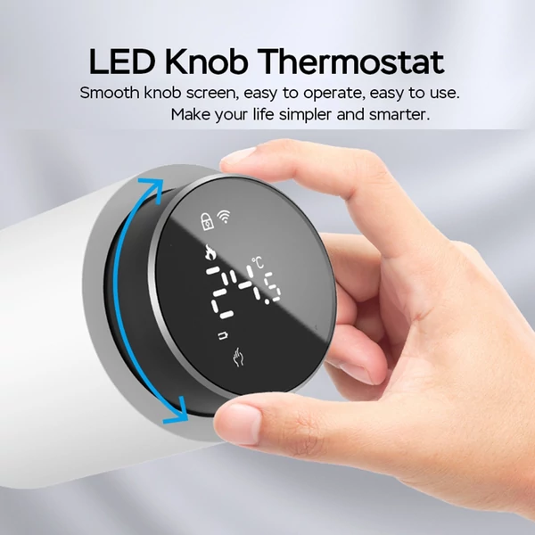 Okos termosztatikus radiátorszelep LED kijelzővel, programozható termosztát, mobilapp/hangvezérlés - Fekete-fehér