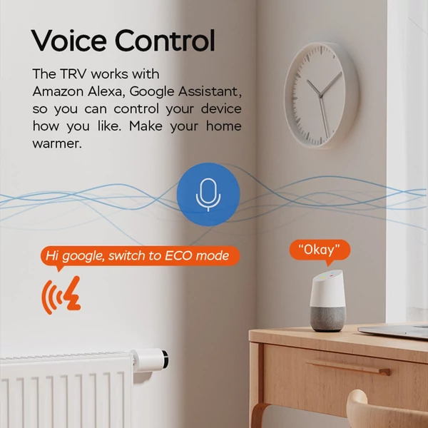 Okos termosztatikus radiátorszelep LED kijelzővel, programozható termosztát, mobilapp/hangvezérlés - Fekete-fehér