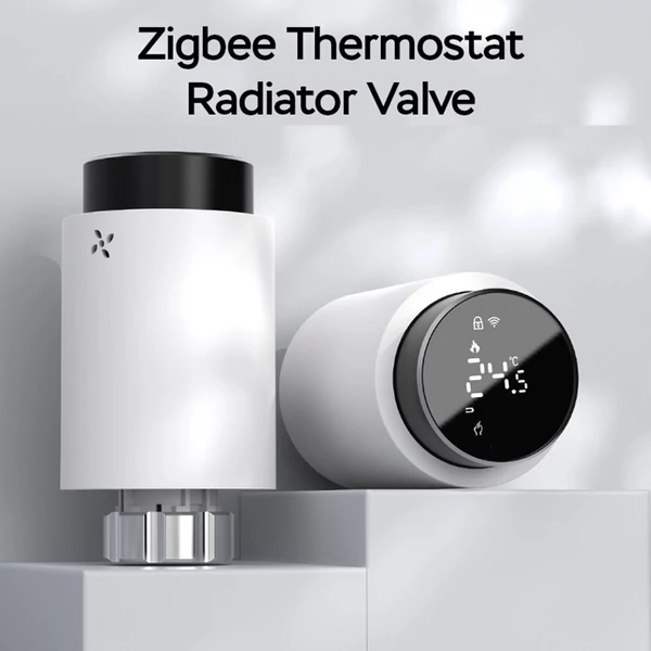 Okos termosztatikus radiátorszelep LED kijelzővel, programozható termosztát, mobilapp/hangvezérlés - Fekete-fehér