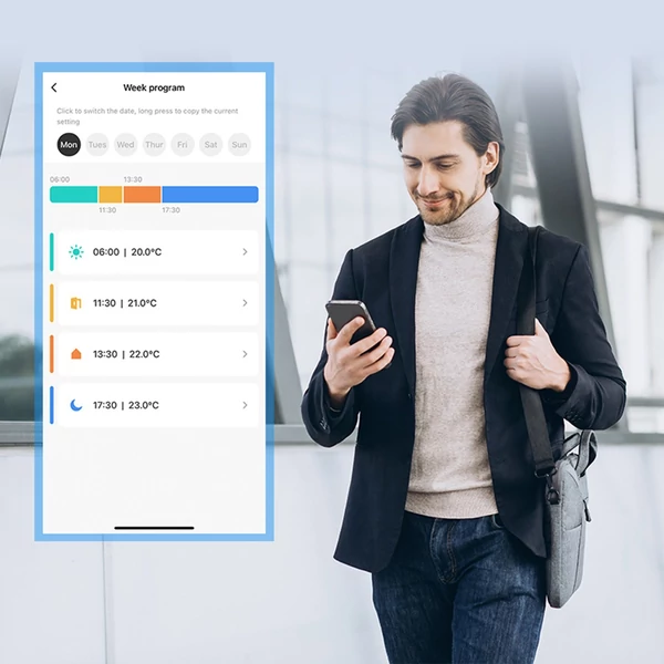 Okos termosztatikus radiátorszelep LED kijelzővel, programozható termosztát, mobilapp/hangvezérlés - Fekete-fehér
