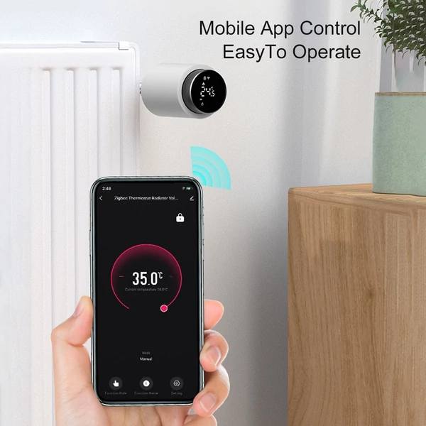 Okos termosztatikus radiátorszelep LED kijelzővel, programozható termosztát, mobilapp/hangvezérlés - Fekete-fehér