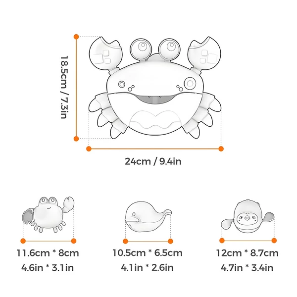 Tumama baba fürdőjátékok aranyos éneklő buborékfújó rák, 3 úszó bálna, pingvin, rák, elem nélküli, tapadókorongos, penészmentes, biztonságos ABS - Sárga