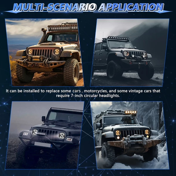 7 hüvelykes vízálló, kerek autólámpa, tompított és távolsági fénnyel, DRL irányjelzővel Jeep Wranglerhez - 1 db