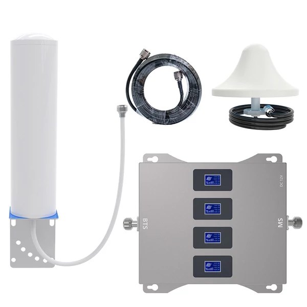 4 sávos mobiltelefon jel erősítő (800/900/1800/2100 MHz GSM DCS 2G/3G/4G/LTE ismétlő) bel- és kültéri használatra, 1000㎡ lefedettség, 75 dB erősítés - B szett