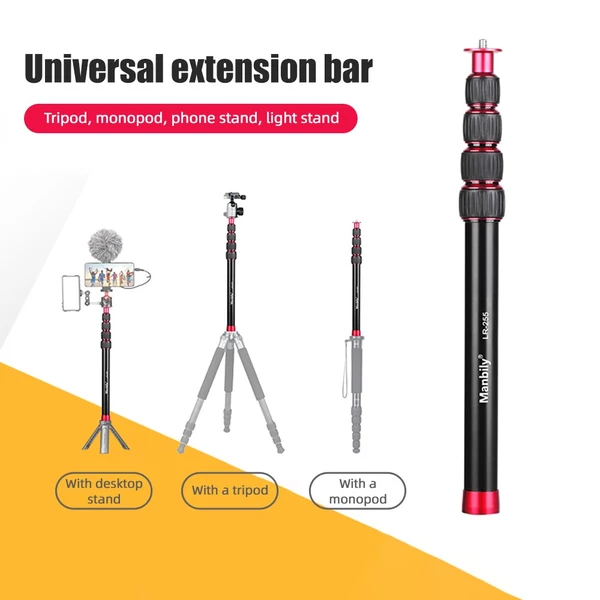 Manbily LR-255 állványhosszabbító rúd állványhoz, monopodhoz, gimbalhoz, alumínium, 33,5–108 cm, 1/4" és 3/8" adapterrel