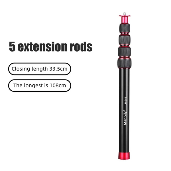 Manbily LR-255 állványhosszabbító rúd állványhoz, monopodhoz, gimbalhoz, alumínium, 33,5–108 cm, 1/4" és 3/8" adapterrel