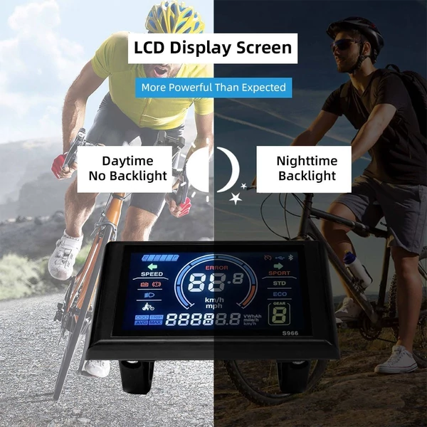 24-72V-os e-bike LCD kijelző, 5 tűs LCD-S966 okos színes, vízálló vezérlőpanel No. 2 protokollhoz - Fekete