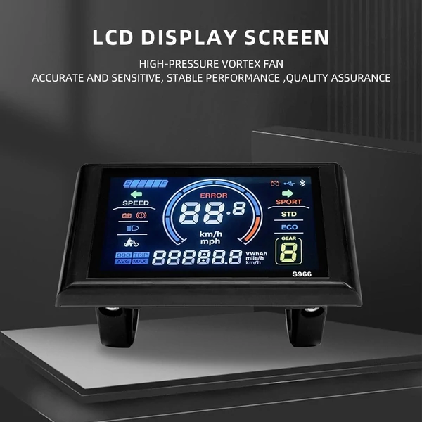 24-72V-os e-bike LCD kijelző, 5 tűs LCD-S966 okos színes, vízálló vezérlőpanel No. 2 protokollhoz - Fekete