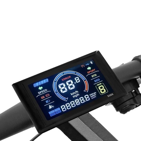 24-72V-os e-bike LCD kijelző, 5 tűs LCD-S966 okos színes, vízálló vezérlőpanel No. 2 protokollhoz - Fekete