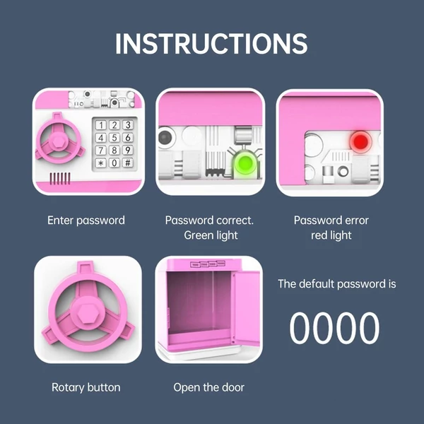 Malacpersely elektronikus mini ATM pénzspóroló jelszavas pénztároló gyerekeknek születésnapi ajándék - Pink
