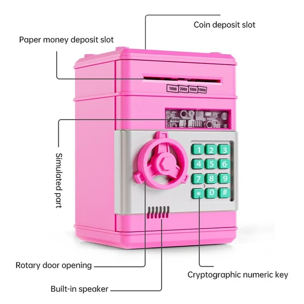 Malacpersely elektronikus mini ATM pénzspóroló jelszavas pénztároló gyerekeknek születésnapi ajándék - Pink