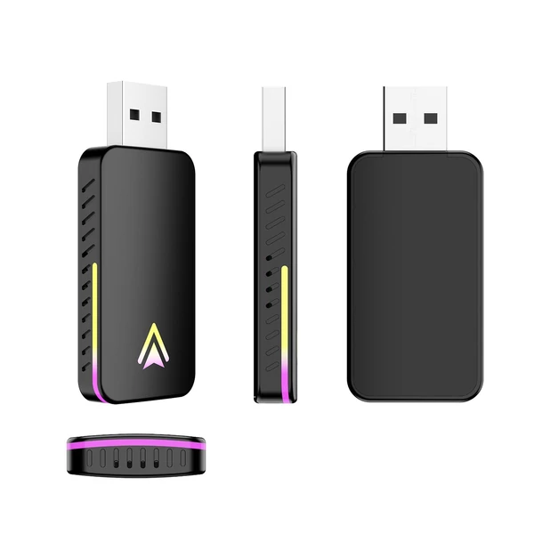 Vezeték nélküli átalakító 2 az 1-ben autós vezetékesről vezeték nélküli modul USB-A/USB-C, hangulatvilágítással