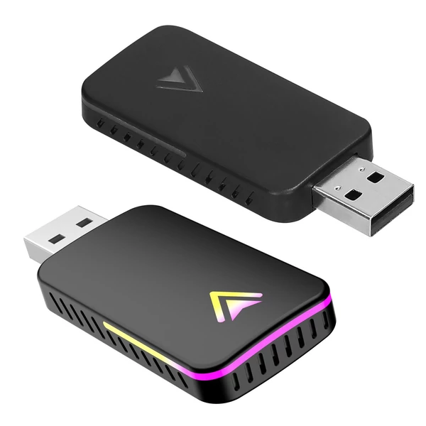 Vezeték nélküli átalakító 2 az 1-ben autós vezetékesről vezeték nélküli modul USB-A/USB-C, hangulatvilágítással