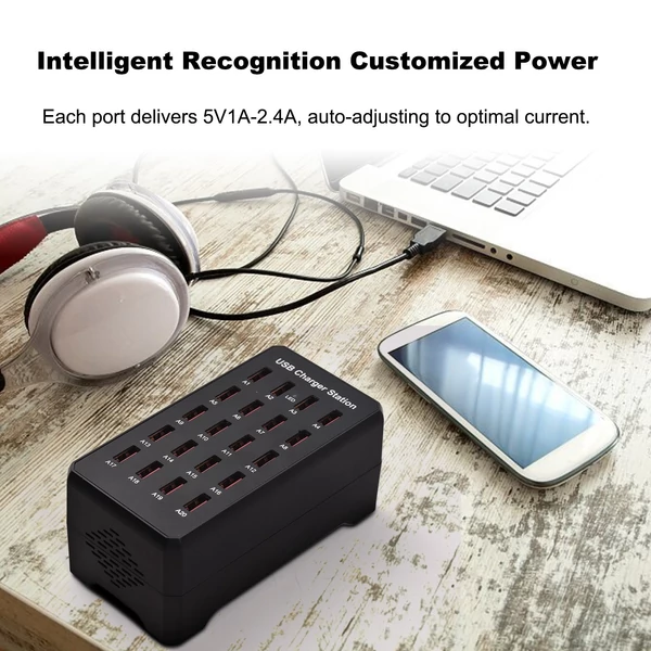 Usb-c töltőblokk több porttal, 20 portos 100w intelligens usb töltő, gyorstöltő, usb-c töltőállomás több eszközhöz, biztonsági védelemmel